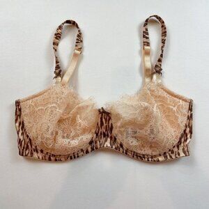 NWOT Victoria's Secret Bra 34DD Dream Angels Push-Up Beige Lace Leopard B1372